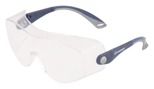 ARDON Schutzbrille V12 Überbrille für Brillenträger (OTG), klar, Seitenbelüftung, Panoramascheibe, EN166 1 F, Besucherbrille
